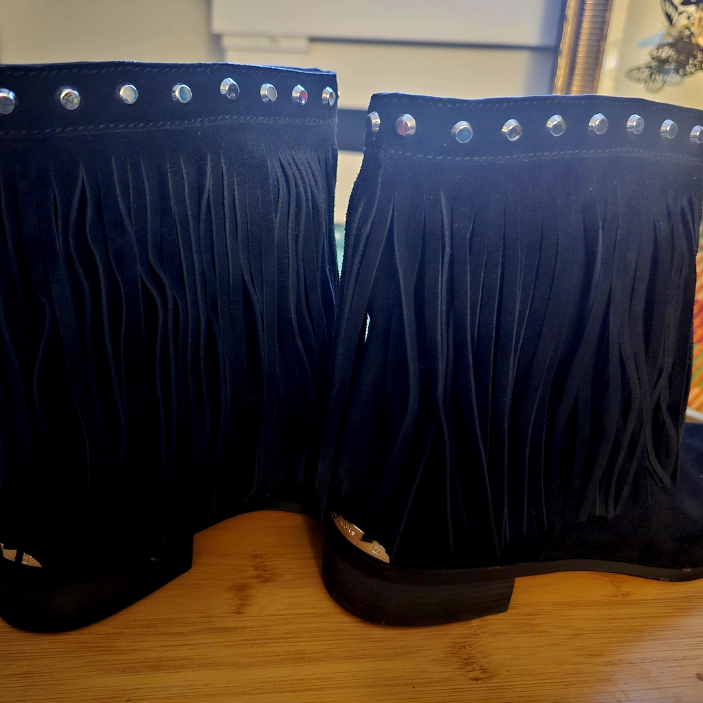 New Michael Kors Black Suede Fringe Booties